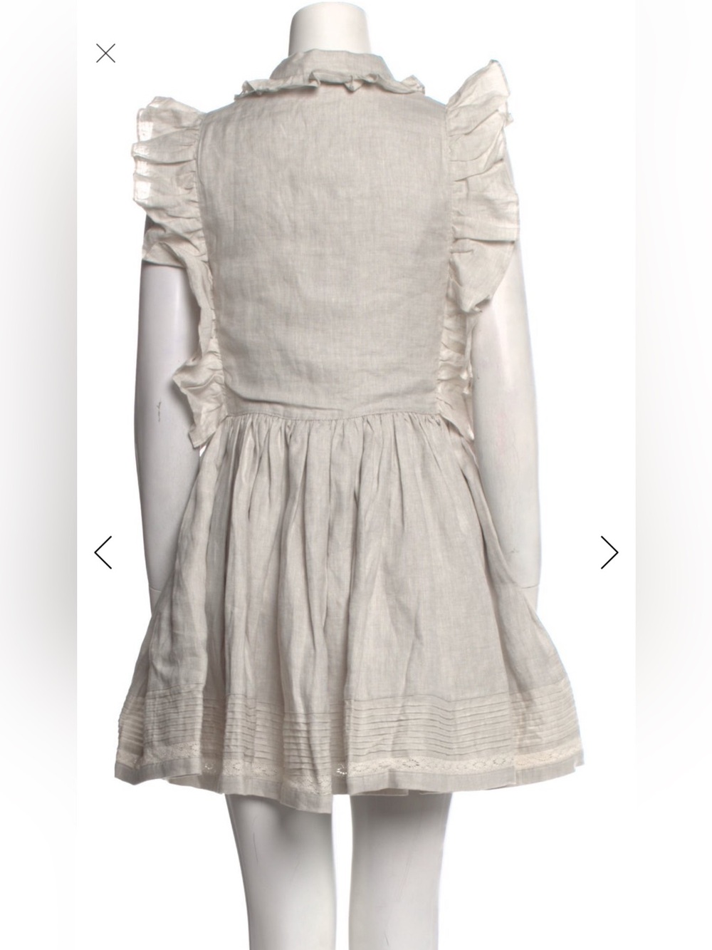 Linen-Blend Cream Ruffle Mini Dress with Button Front - Picture 2 of 7